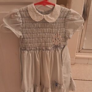 Girls Light Blue Smocked Dress with Peter Pan Collar